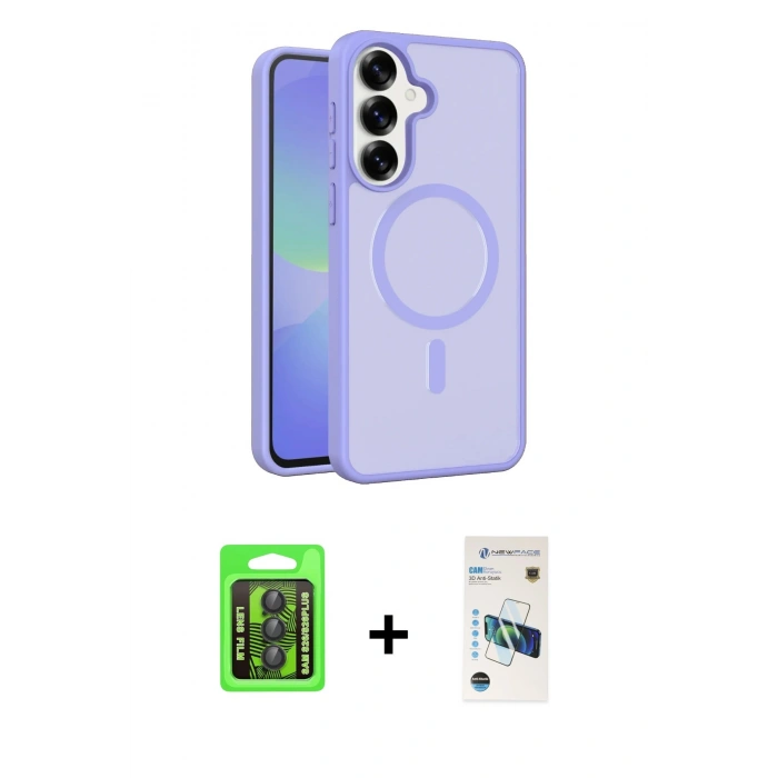 MARSİLYAN™- Galaxy S26 Plus Kılıf Siluet Minimal Prime - Siyah 3D Antistatik Cam Ekran Koruyucu + Raze Metal Kamera Lens - SH