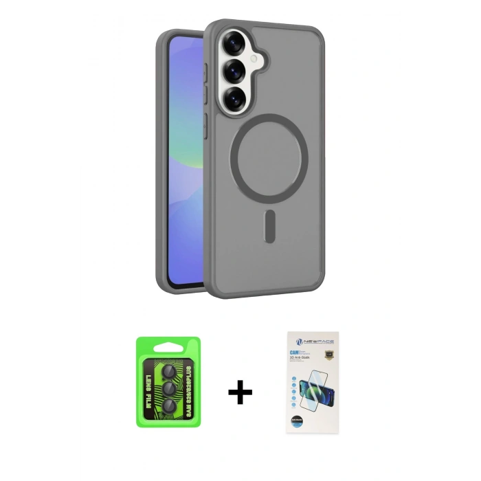 MARSİLYAN™- Galaxy S26 Plus Kılıf Siluet Minimal Prime - Siyah 3D Antistatik Cam Ekran Koruyucu + Raze Metal Kamera Lens - SH