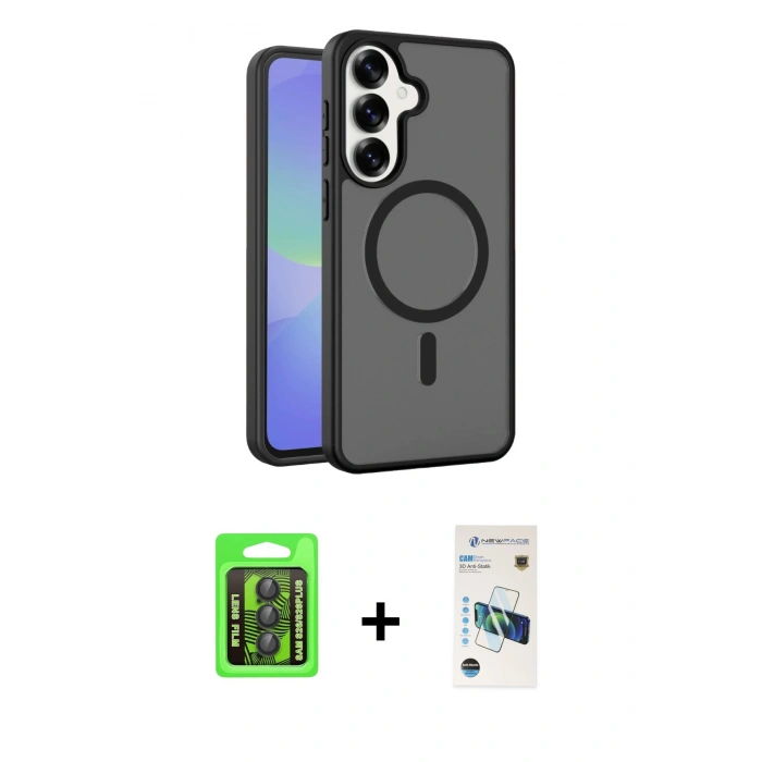 MARSİLYAN™- Galaxy S26 Plus Kılıf Siluet Minimal Prime - Siyah 3D Antistatik Cam Ekran Koruyucu + Raze Metal Kamera Lens - SH