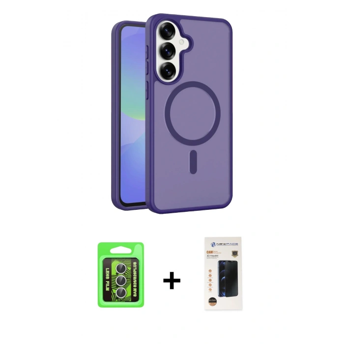 MARSİLYAN™- Galaxy S26 Plus Kılıf Siluet Minimal Prime - Siyah 3D Antistatik Hayalet Cam Ekran Koruyucu + Raze Metal Kamera Lens - GS