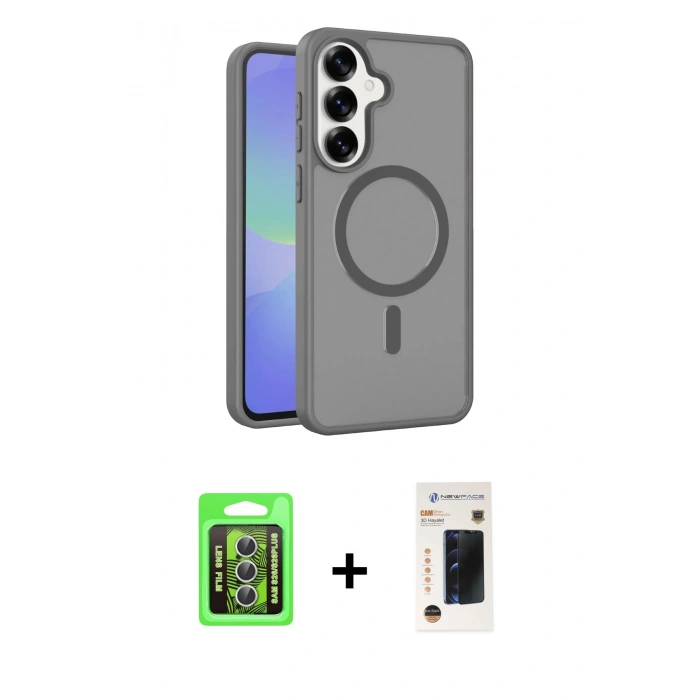 MARSİLYAN™- Galaxy S26 Plus Kılıf Siluet Minimal Prime - Siyah 3D Antistatik Hayalet Cam Ekran Koruyucu + Raze Metal Kamera Lens - GS