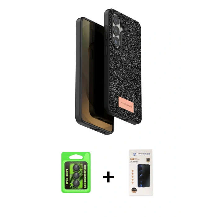 MARSİLYAN™- Galaxy S26 Plus Kılıf Vadi Klasik Serisi - Siyah 3D Antistatik Hayalet Cam Ekran Koruyucu + Raze Metal Kamera Lens - SH