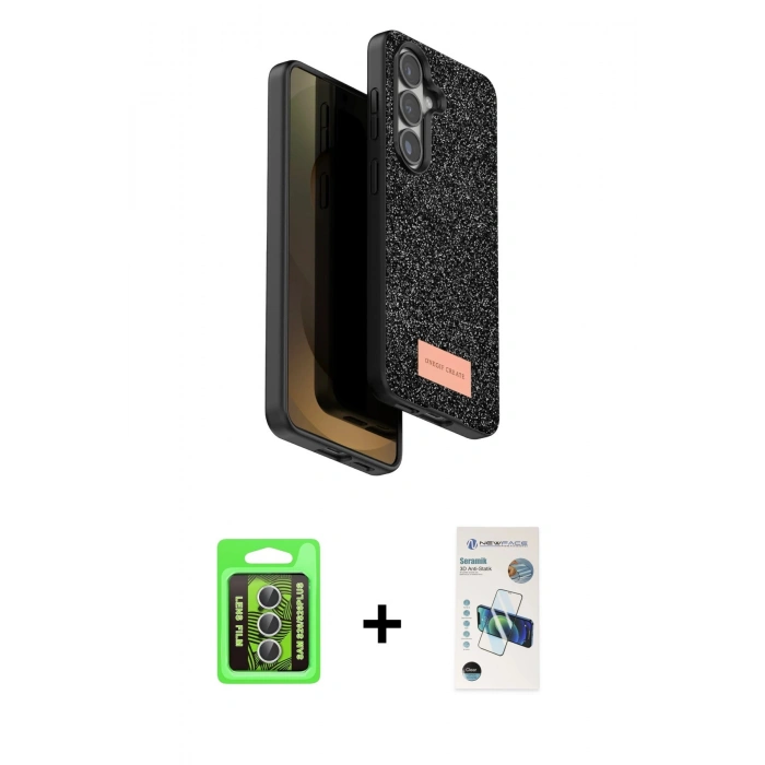 MARSİLYAN™- Galaxy S26 Plus Kılıf Vadi Klasik Serisi - Siyah 3D Antistatik Seramik Nano Ekran Koruyucu + Raze Metal Kamera Lens - GS