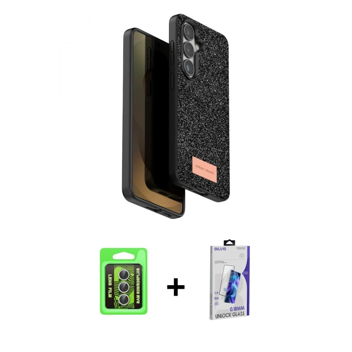 MARSİLYAN™- Galaxy S26 Plus Kılıf Vadi Klasik Serisi - Siyah Bilvis 3D Cam Ekran Koruyucu + Raze Metal Kamera Lens - GS