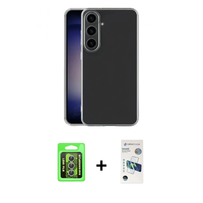 MARSİLYAN™- Galaxy S26 Plus Kılıf Zirve Doku - Siyah 3D Antistatik Seramik Nano Ekran Koruyucu + Raze Metal Kamera Lens - GS