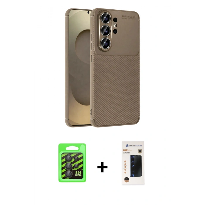 MARSİLYAN™- Galaxy S26 Ultra Kılıf Eksen Form Prime - Siyah 3D Antistatik Hayalet Cam Ekran Koruyucu + Raze Metal Kamera Lens - SH