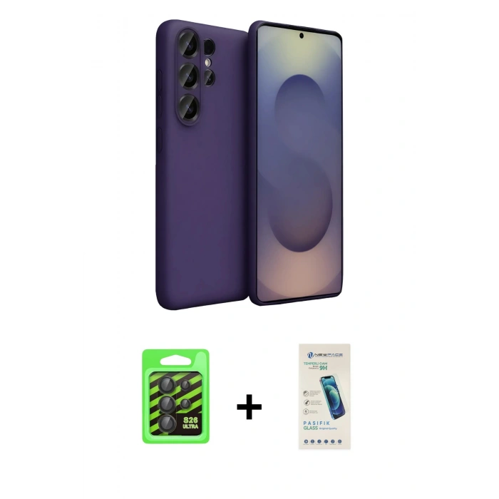 MARSİLYAN™- Galaxy S26 Ultra Kılıf Kozmos Yansıma Özel Seri - Şeffaf Pasifik Cam Ekran Koruyucu + Raze Metal Kamera Lens - SH