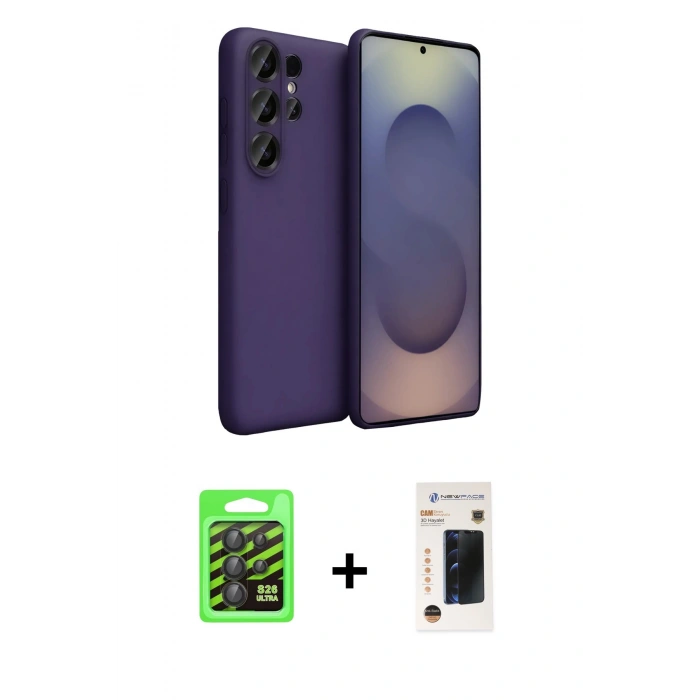 MARSİLYAN™- Galaxy S26 Ultra Kılıf Kozmos Yansıma Özel Seri - Siyah 3D Antistatik Hayalet Cam Ekran Koruyucu + Raze Metal Kamera Lens - SH