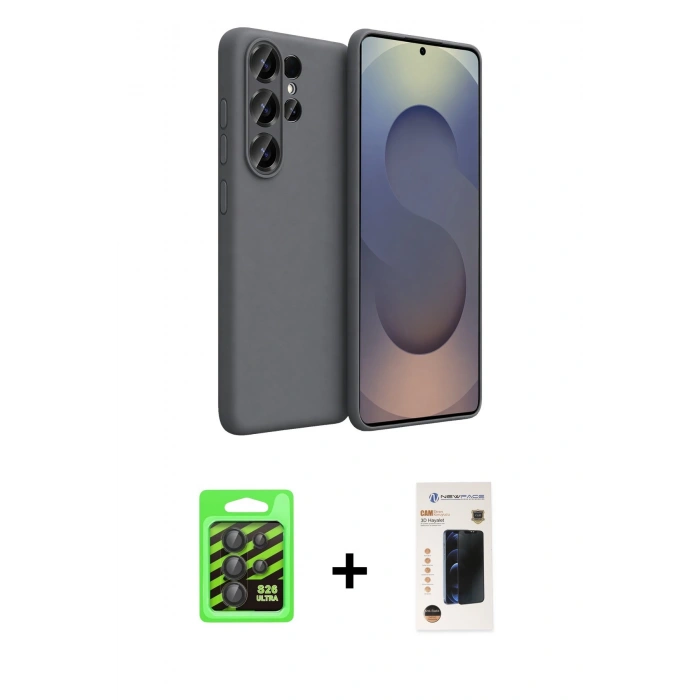 MARSİLYAN™- Galaxy S26 Ultra Kılıf Kozmos Yansıma Özel Seri - Siyah 3D Antistatik Hayalet Cam Ekran Koruyucu + Raze Metal Kamera Lens - SH