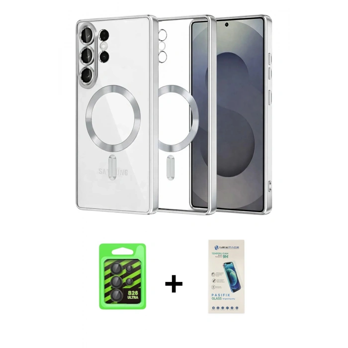 MARSİLYAN™- Galaxy S26 Ultra Kılıf Nova Işık Özel Seri - Şeffaf Pasifik Cam Ekran Koruyucu + Raze Metal Kamera Lens - SH