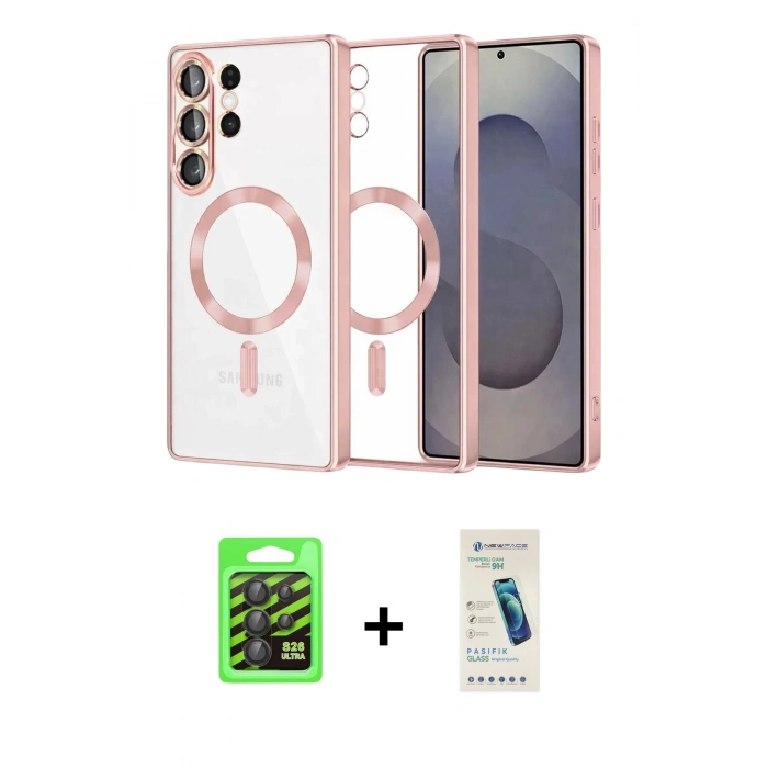 MARSİLYAN™- Galaxy S26 Ultra Kılıf Nova Işık Özel Seri - Şeffaf Pasifik Cam Ekran Koruyucu + Raze Metal Kamera Lens - SH