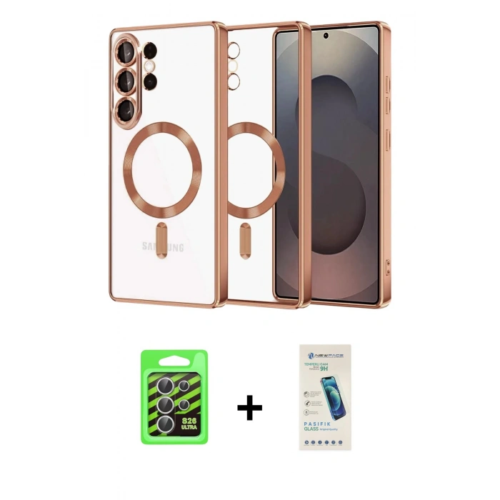 MARSİLYAN™- Galaxy S26 Ultra Kılıf Nova Işık Özel Seri - Şeffaf Pasifik Cam Ekran Koruyucu + Raze Metal Kamera Lens - GS