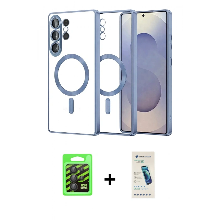 MARSİLYAN™- Galaxy S26 Ultra Kılıf Nova Işık Özel Seri - Şeffaf Pasifik Cam Ekran Koruyucu + Raze Metal Kamera Lens - SH