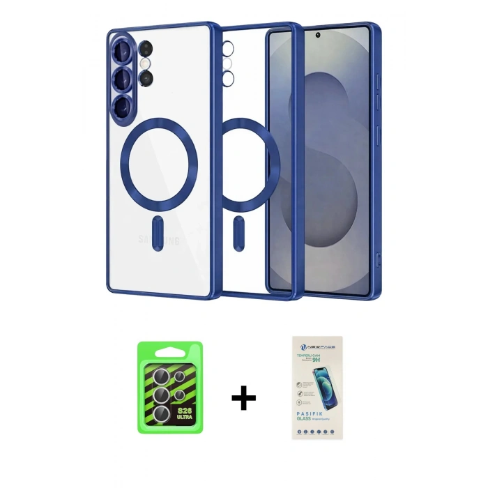 MARSİLYAN™- Galaxy S26 Ultra Kılıf Nova Işık Özel Seri - Şeffaf Pasifik Cam Ekran Koruyucu + Raze Metal Kamera Lens - GS