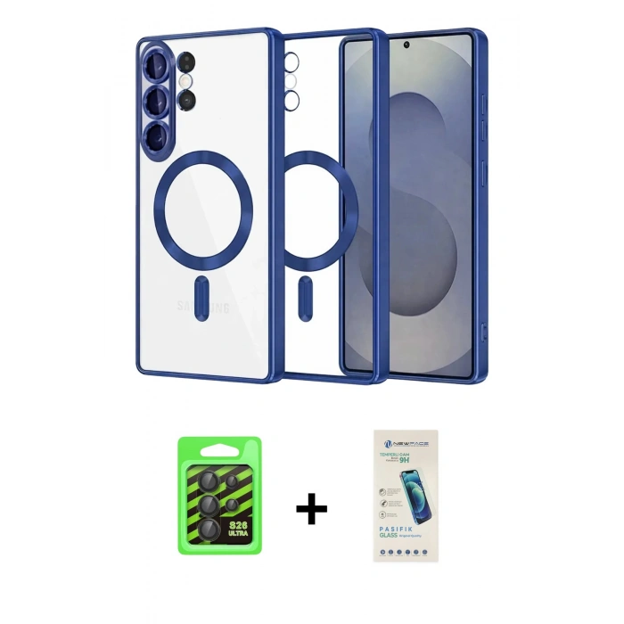 MARSİLYAN™- Galaxy S26 Ultra Kılıf Nova Işık Özel Seri - Şeffaf Pasifik Cam Ekran Koruyucu + Raze Metal Kamera Lens - SH