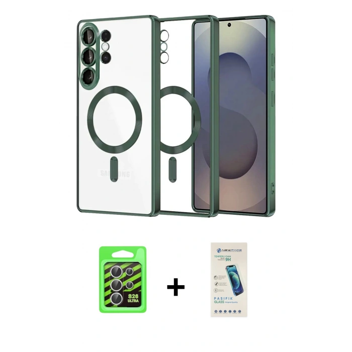 MARSİLYAN™- Galaxy S26 Ultra Kılıf Nova Işık Özel Seri - Şeffaf Pasifik Cam Ekran Koruyucu + Raze Metal Kamera Lens - GS