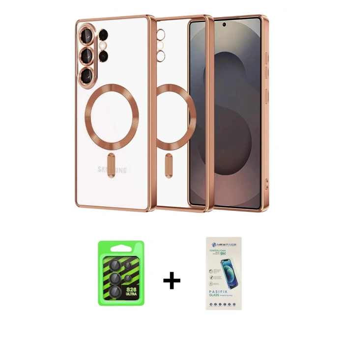 MARSİLYAN™- Galaxy S26 Ultra Kılıf Nova Işık Özel Seri - Şeffaf Pasifik Cam Ekran Koruyucu + Raze Metal Kamera Lens - SH