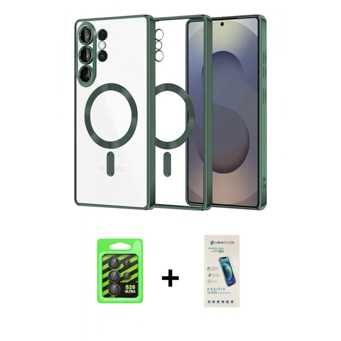 MARSİLYAN™- Galaxy S26 Ultra Kılıf Nova Işık Özel Seri - Şeffaf Pasifik Cam Ekran Koruyucu + Raze Metal Kamera Lens - SH