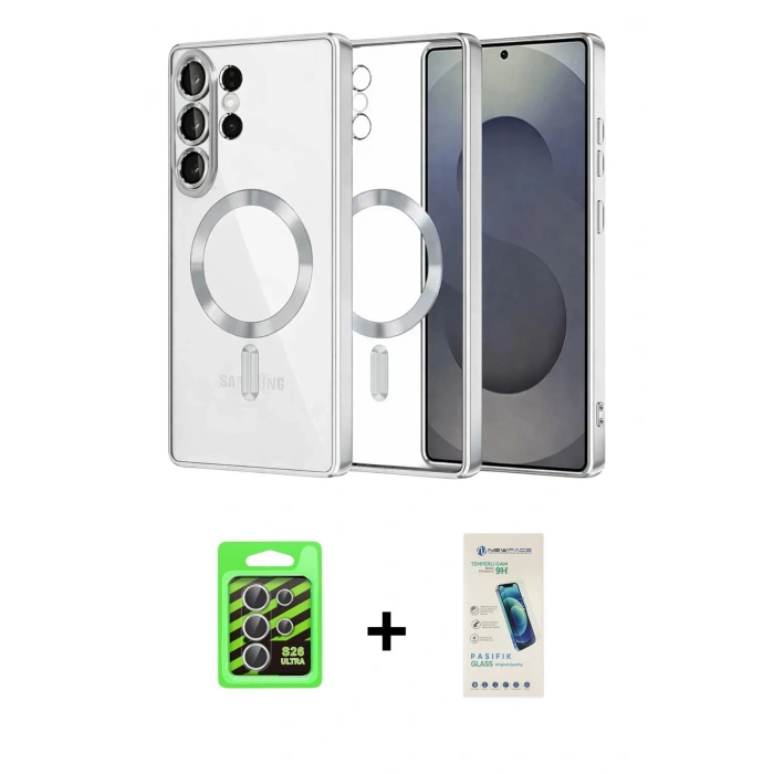 MARSİLYAN™- Galaxy S26 Ultra Kılıf Nova Işık Özel Seri - Şeffaf Pasifik Cam Ekran Koruyucu + Raze Metal Kamera Lens - GS