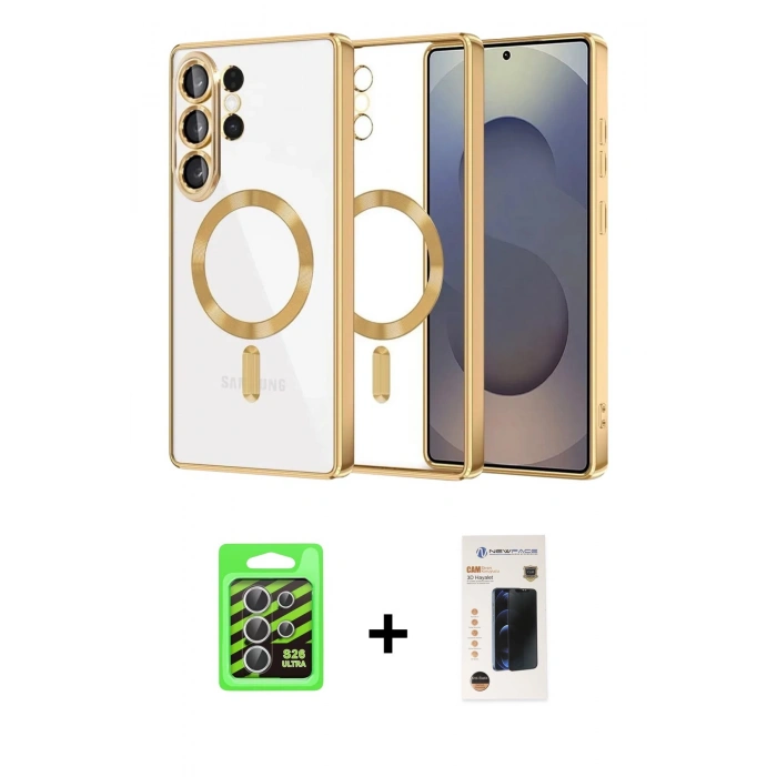 MARSİLYAN™- Galaxy S26 Ultra Kılıf Nova Işık Özel Seri - Siyah 3D Antistatik Hayalet Cam Ekran Koruyucu + Raze Metal Kamera Lens - GS