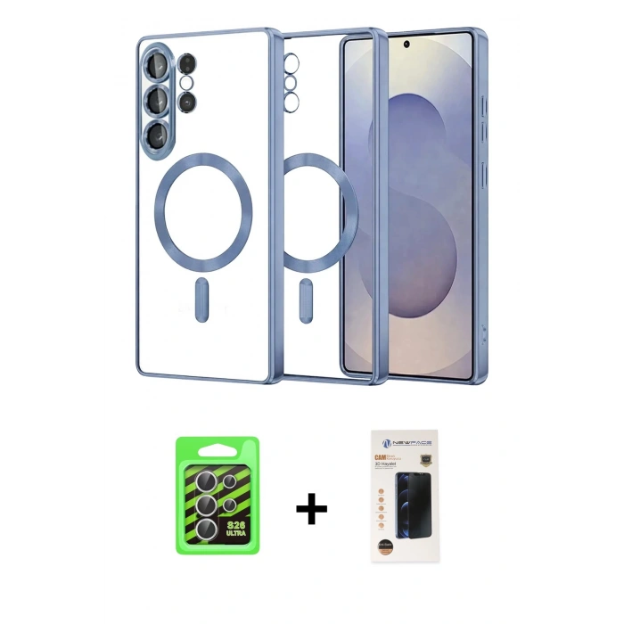 MARSİLYAN™- Galaxy S26 Ultra Kılıf Nova Işık Özel Seri - Siyah 3D Antistatik Hayalet Cam Ekran Koruyucu + Raze Metal Kamera Lens - GS