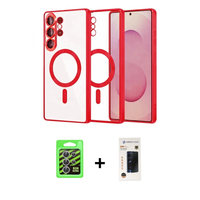 MARSİLYAN™- Galaxy S26 Ultra Kılıf Nova Işık Özel Seri - Siyah 3D Antistatik Hayalet Cam Ekran Koruyucu + Raze Metal Kamera Lens - GS