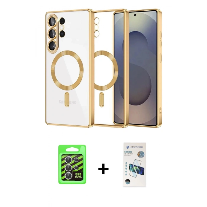 MARSİLYAN™- Galaxy S26 Ultra Kılıf Nova Işık Özel Seri - Siyah 3D Antistatik Seramik Nano Ekran Koruyucu + Raze Metal Kamera Lens - GS