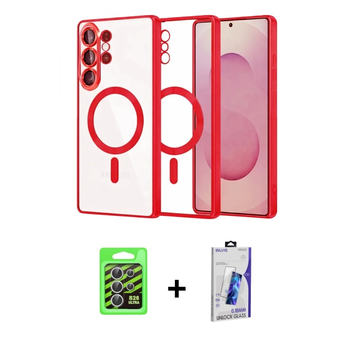 MARSİLYAN™- Galaxy S26 Ultra Kılıf Nova Işık Özel Seri - Siyah Bilvis 3D Cam Ekran Koruyucu + Raze Metal Kamera Lens - GS