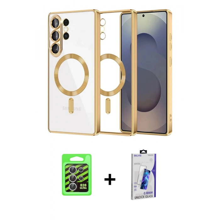 MARSİLYAN™- Galaxy S26 Ultra Kılıf Nova Işık Özel Seri - Siyah Bilvis 3D Cam Ekran Koruyucu + Raze Metal Kamera Lens - GS