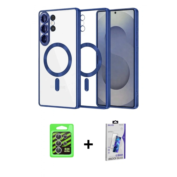 MARSİLYAN™- Galaxy S26 Ultra Kılıf Nova Işık Özel Seri - Siyah Bilvis 3D Cam Ekran Koruyucu + Raze Metal Kamera Lens - GS