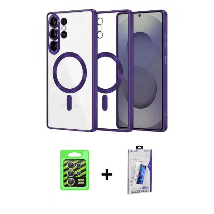 MARSİLYAN™- Galaxy S26 Ultra Kılıf Nova Işık Özel Seri - Siyah Bilvis 3D Cam Ekran Koruyucu + Raze Metal Kamera Lens - GS