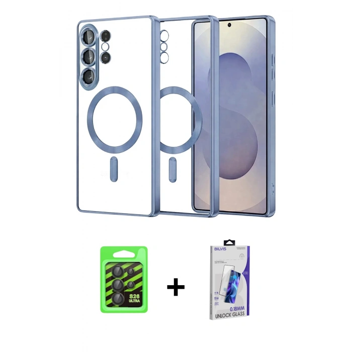 MARSİLYAN™- Galaxy S26 Ultra Kılıf Nova Işık Özel Seri - Siyah Bilvis 3D Cam Ekran Koruyucu + Raze Metal Kamera Lens - SH