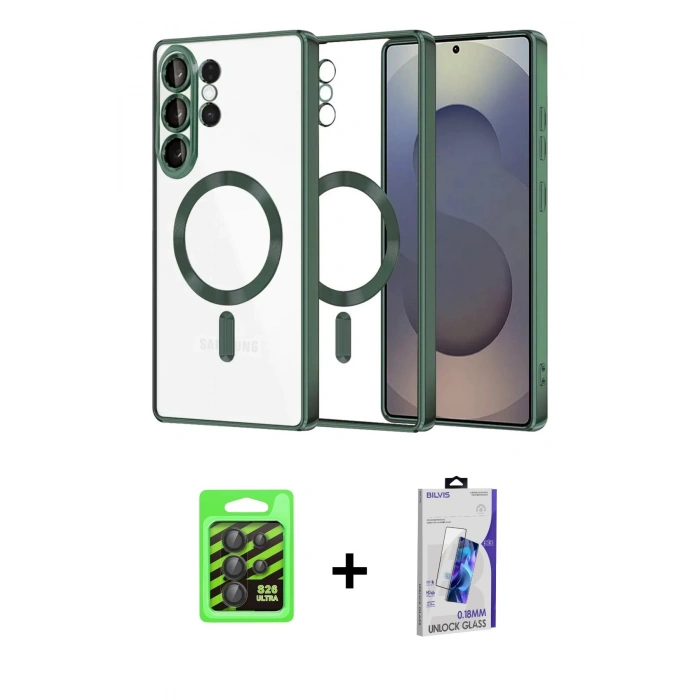 MARSİLYAN™- Galaxy S26 Ultra Kılıf Nova Işık Özel Seri - Siyah Bilvis 3D Cam Ekran Koruyucu + Raze Metal Kamera Lens - SH