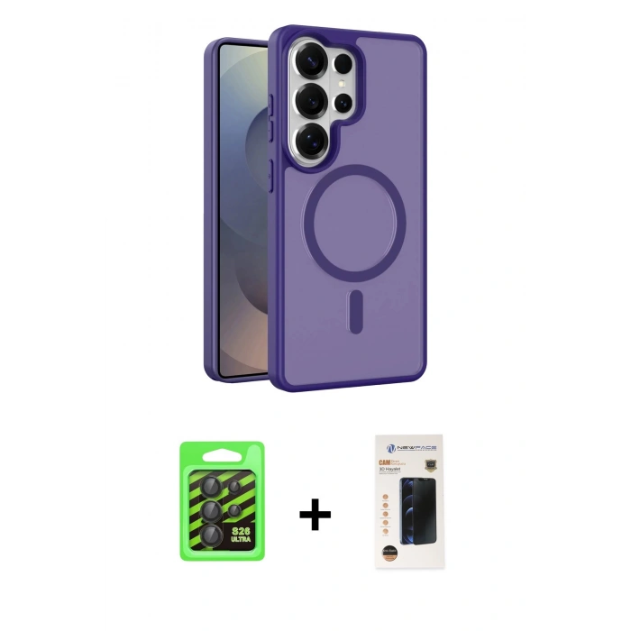 MARSİLYAN™- Galaxy S26 Ultra Kılıf Siluet Minimal Prime - Siyah 3D Antistatik Hayalet Cam Ekran Koruyucu + Raze Metal Kamera Lens - SH