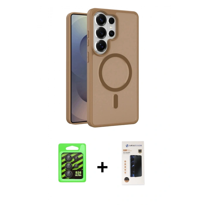 MARSİLYAN™- Galaxy S26 Ultra Kılıf Siluet Minimal Prime - Siyah 3D Antistatik Hayalet Cam Ekran Koruyucu + Raze Metal Kamera Lens - SH