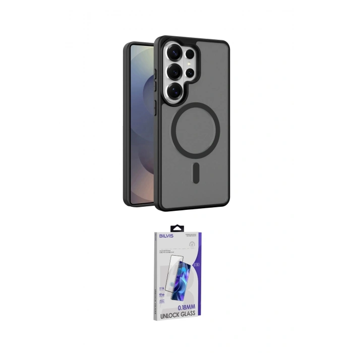 MARSİLYAN™- Galaxy S26 Ultra Kılıf Siluet Minimal Prime - Siyah Bilvis 3D Cam Ekran Koruyucu