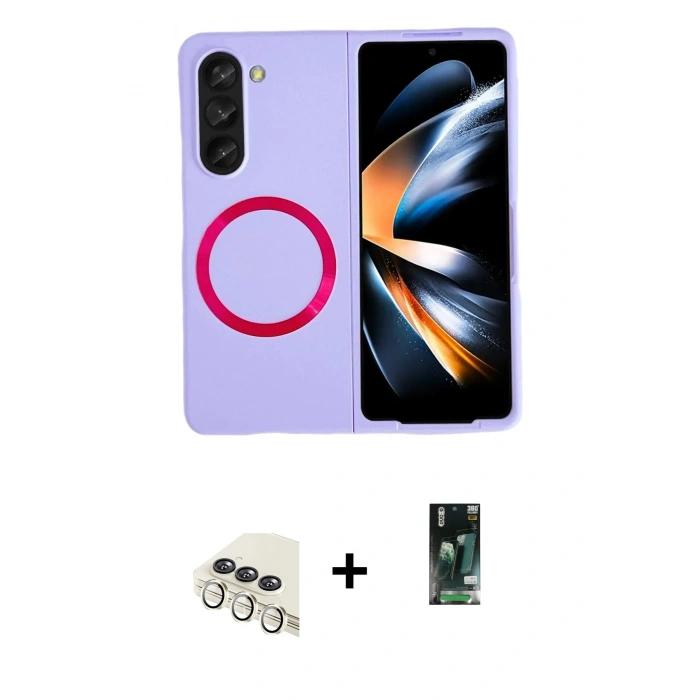 MARSİLYAN™- Galaxy Z Fold 5 Kılıf Ahenk Form Prime - Şeffaf 360 Fold Full Body + Valdez Metal Kamera Lens - KM