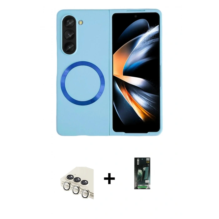 MARSİLYAN™- Galaxy Z Fold 5 Kılıf Ahenk Form Prime - Şeffaf 360 Fold Full Body + Valdez Metal Kamera Lens - KM