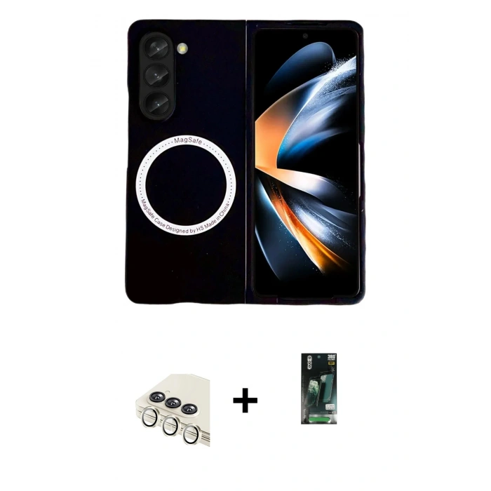 MARSİLYAN™- Galaxy Z Fold 5 Kılıf Ahenk Form Prime - Şeffaf 360 Fold Full Body + Valdez Metal Kamera Lens - KM