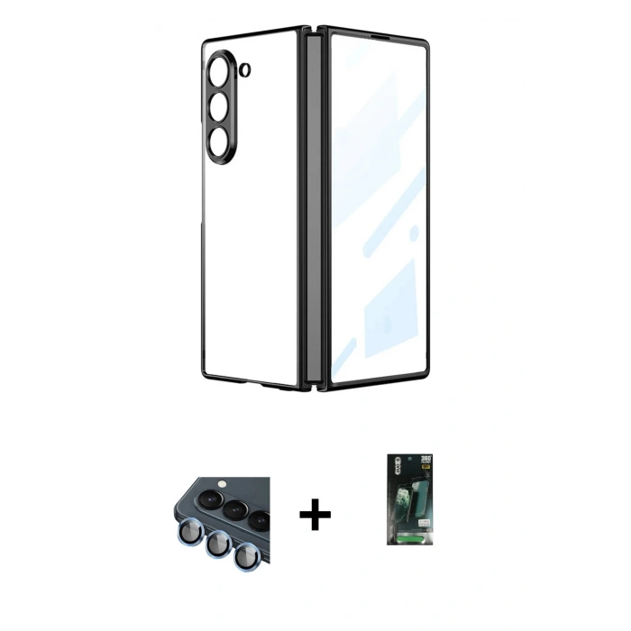 MARSİLYAN™- Galaxy Z Fold 5 Kılıf Kutup Minimal Özel Seri - Şeffaf 360 Fold Full Body + Valdez Metal Kamera Lens - MI