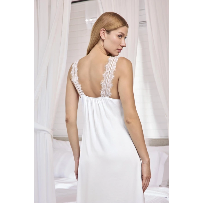 MARSiLYAN- Göğüs Ve Sırt Dekolteli Dantelli Saten Gecelik