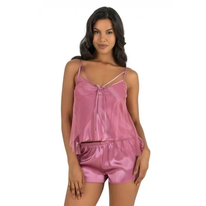 MARSiLYAN-  Gül kurusu Saten Şort Takımı