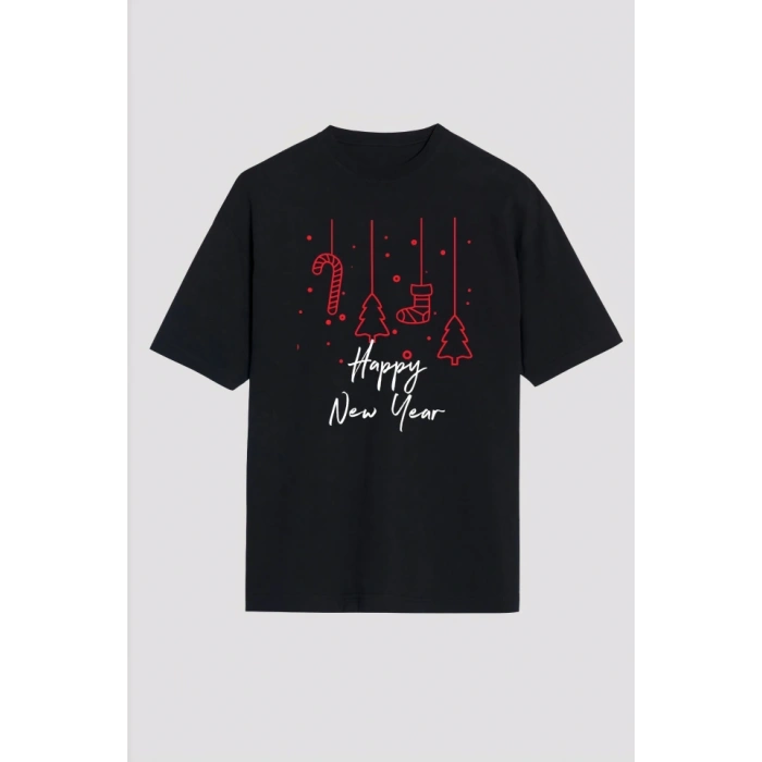 MARSiLYAN- Happy New Year Baskılı T-shirt - Siyah