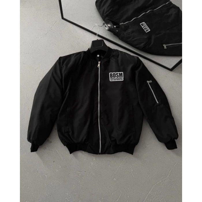 MARSiLYAN- İçi Kapitone Astarlı Tam Kalıp Baskılı Bomber Ceket - Siyah