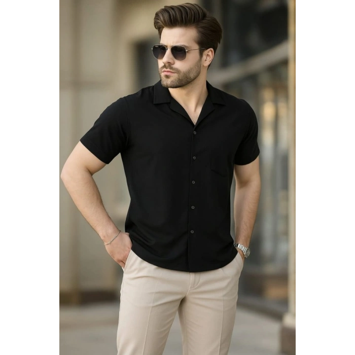 MARSiLYAN- İki İplik Kumaş Gömlek - Siyah