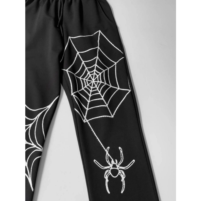 MARSiLYAN- İki İplik Kumaş Örümcek Baskılı Esofman - Siyah