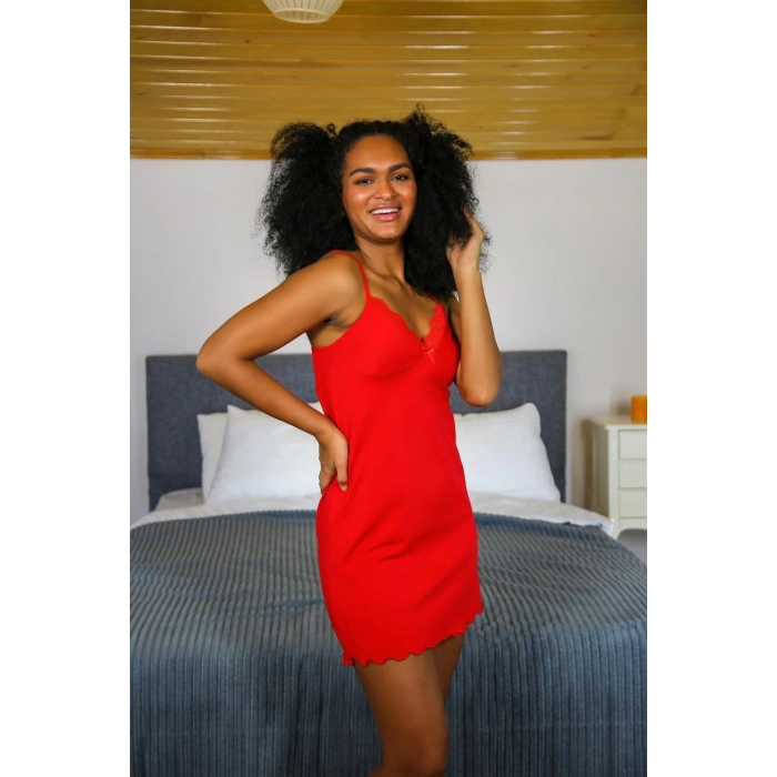 MİRAY- İp Askılı Gecelik Kırmızı