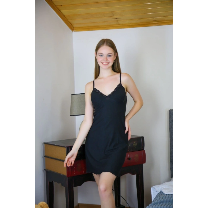 MİRAY- İp Askılı Gecelik Siyah