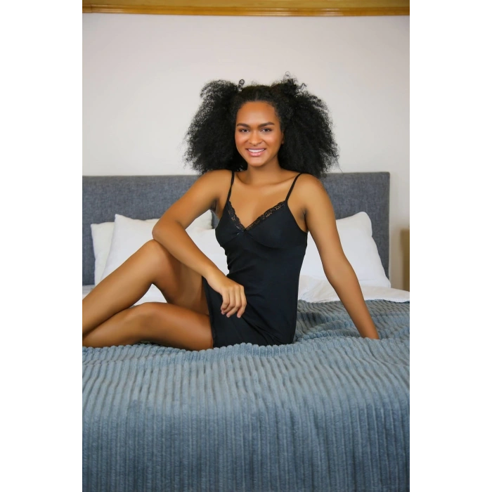 MARSiLYAN- İp Askılı Gecelik Siyah