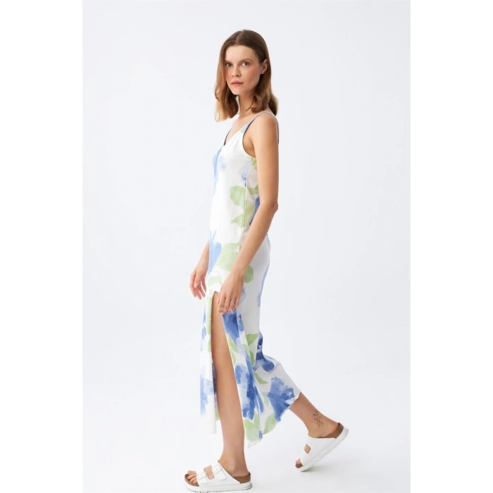 MARSiLYAN- İp Askılı Uzun Yırtmaçlı Penye Gecelik